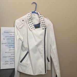 White faux leather jacket with studs Forever 21 size 2x true to size.